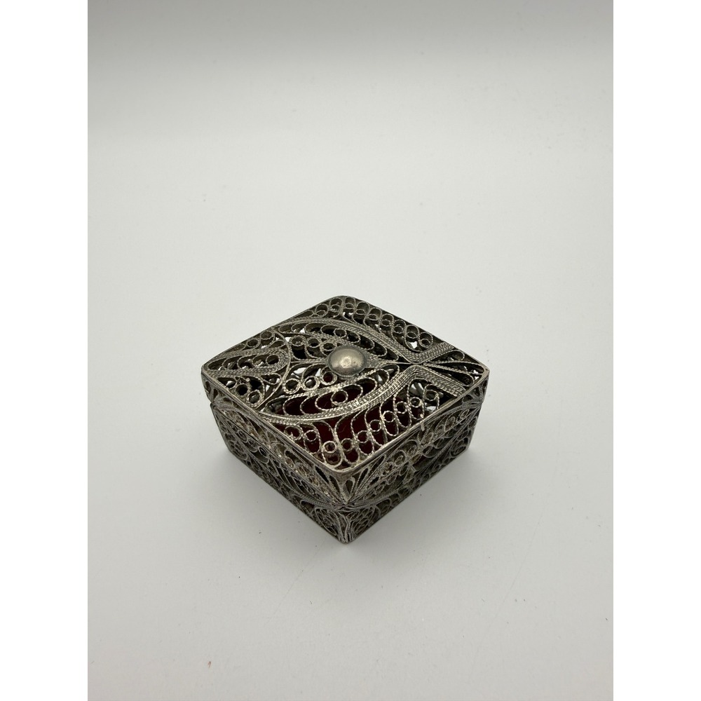 VTG Silver Filigree Victorian Edwardian Moody Celestial Trinket Box OS Silver